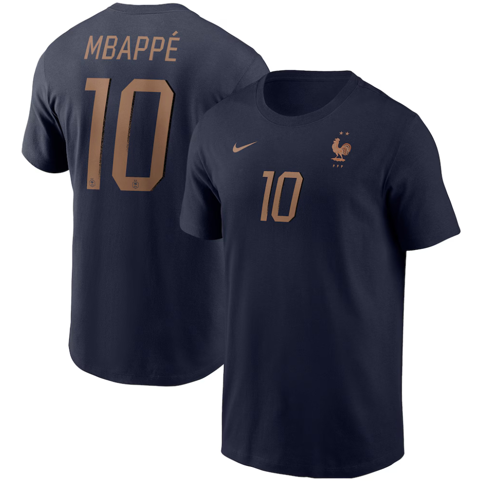 Men’s Nike Kylian Mbappé Navy France National Team Name & Number T-Shirt